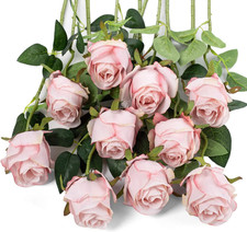 10 Artificial Light Pink Silk Roses for DIY Wedding Bouquets and Home Decor