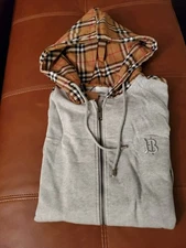 Burberry London England Full Zip Hoodie GRAY Size XL TG Cotton