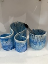 Pen, Brush Holder, Desk, Craft or Vanity Organizer 2 pieces set handmade, resin