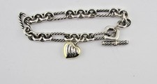 David Yurman Figaro Sterling & 18k Gold Heart Charm Toggle Bracelet 7 inch