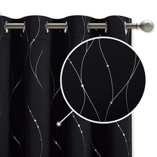 Printed Blackout Curtains 84 inches for Living Room, Wave Lines Dots Foil Pat...
