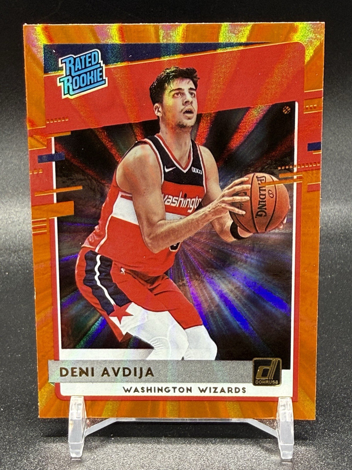 2020-21 Donruss Deni Avdija Rated Rookie Orange Laser #205 Washington Wizards RC