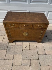 Baker Furniture Campaign Burled Walnut Nightstand - Mid Century Modern