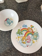 Preowned Deka Vintage Care Bears Melamine Plate & Bowl Made In USA