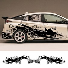 2PCS Car Door Side Stickers Cars Livery Honeycomb Stripes Graphics Decals Vinyl