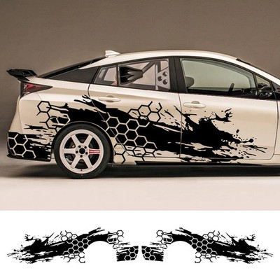 2PCS Car Door Side Stickers Cars Livery Honeycomb Stripes Graphics Decals Vinyl