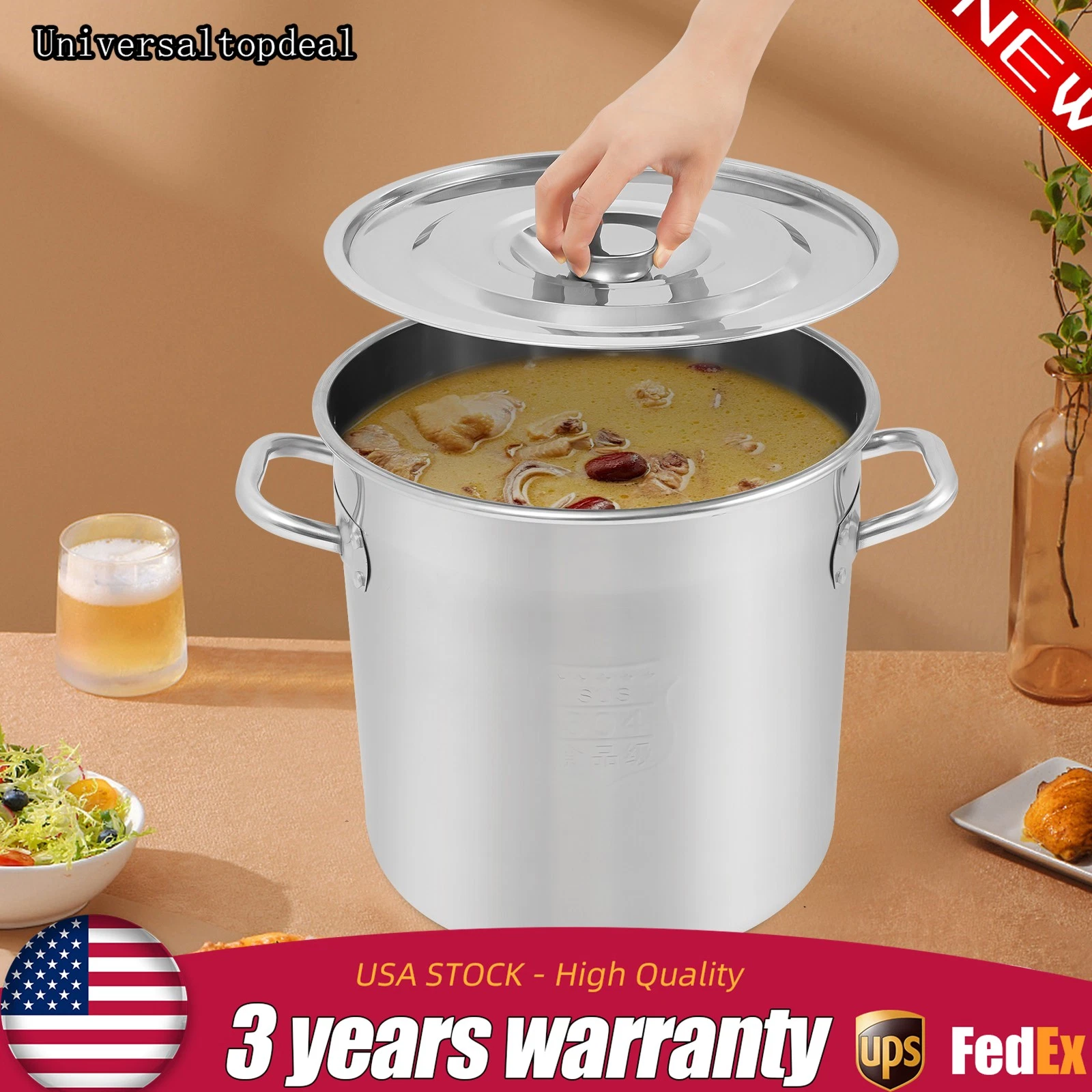 22.2Qt Stainless Steel Stockpot Cooking Pot Kitchen Sauce Pot with Lid Handle