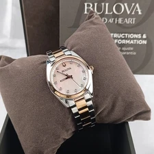 Bulova Surveyor 98P207 Diamond White Dial Rose Gold Band Women's Quartz Watch