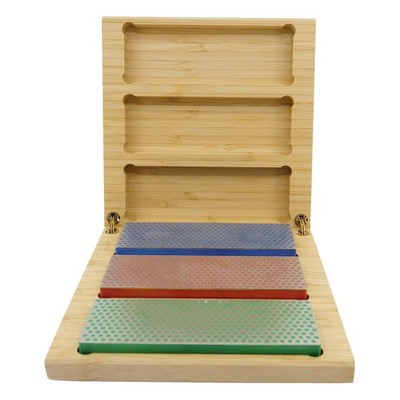 Knife Sharpener Diamond Whetstone Kit 3 Blocks Natural Wood DMT Deluxe Kitchen