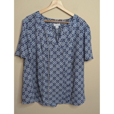 Liz Claiborne Moroccan Tile Print Short Sleeve Top Plus Size 2X