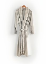 Pottery Barn Women  s Plush Shawl Collar Robe XL Gray Belted Long Cozy