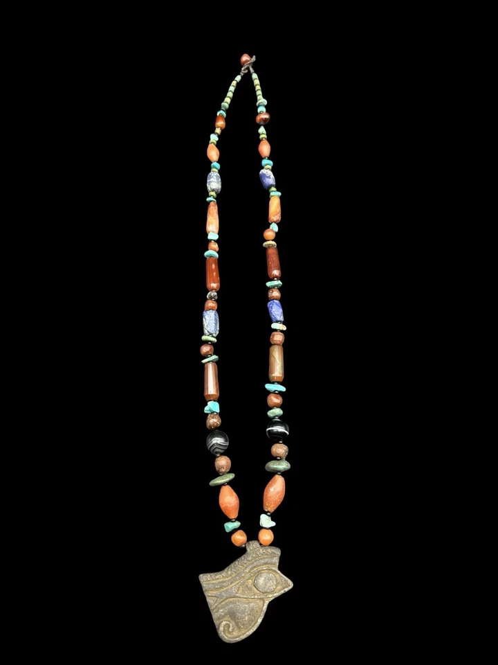 Mezcla de cuentas de piedra antiguas vintage Neaclace, lapislázuli turquesa ágata Wadjet ojo amuleto Foto 3 de 4