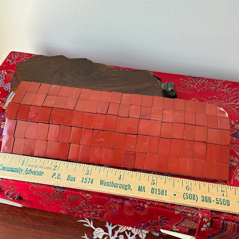 Red Assorted Square Mosaic Tile Sheet on Mesh Backing, Approx. 7 in x 3 in