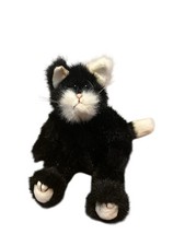 1993 Vintage Black And White TY Purrcy Posable Cat Stuffed Animal green eyes