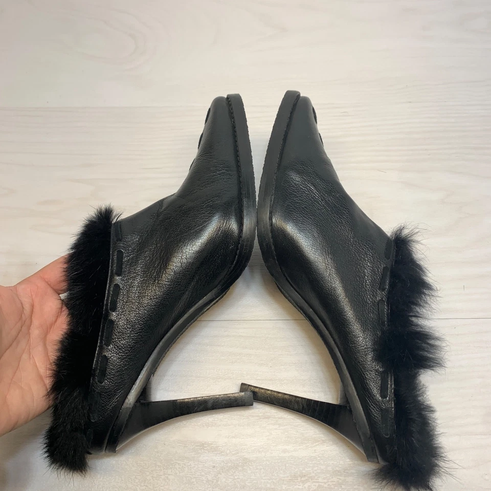 Pelle Moda Black Pointy Toe Heels Pointed Toe Fur Trim y2K Womens Size 8M - Image 3 of 4