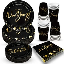 , Happy New Year Eve Plates and Napkins - Pack of 68 | New Years Eve Party Su...