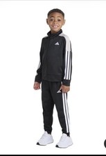 Adidas Boys 2 Piece Tracksuit Jacket and Pants Set Black Size 7 NWT