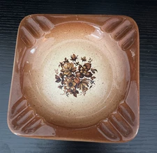 Vintage porcelain ashtray square brown floral decoration 5.25 Inches