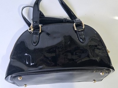 DKNY Black Patent Leather Embossed Logo Dome Satchel Top Handle Crossbody Bag