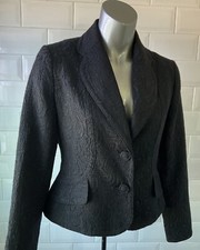 Size 10 Black Jacquard Brocade Fitted Evening Jacket Goth Steampunk Whitby Party