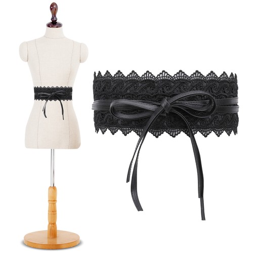 Women's PU Leather Lace Waist Belt 98" Slim Fit Tie Up Fashion Dress Accessory - Picture 28 of 62