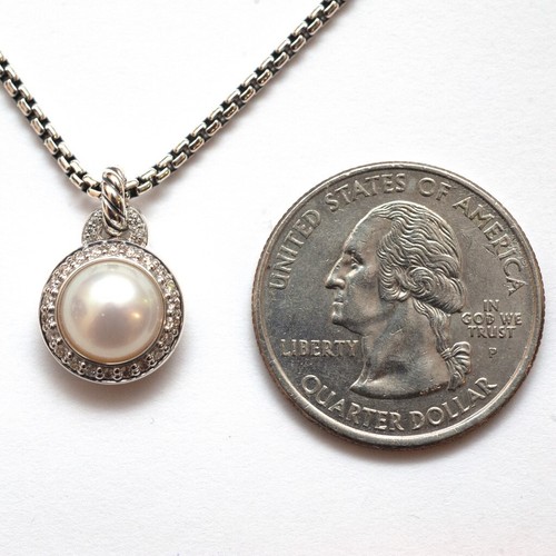 DAVID YURMAN New Ladies 8mm Petite Cerise Pearl Diamond Silver 17" Necklace - Picture 5 of 9