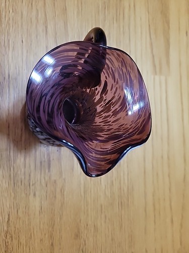Vintage Murano Hand Blown Glass Amethyst Purple White Creamer Pitcher Vase 5” - Picture 6 of 7