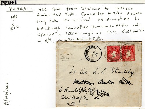 Ireland EIRE Cover Naas GB Yorks *HUTTONS-AMBO* CDS Re-directed Edin 1926 PE141 - Picture 4 of 9