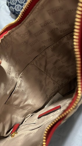 MICHAEL KORS GANSEVOORT LARGE SIGNATURE MONOGRAM BEIGE BROWN RED SHOULDER BAG - Picture 3 of 3