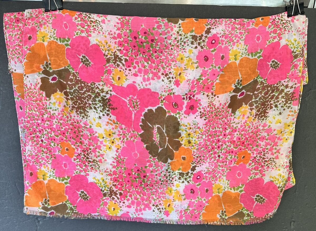 Scarf Pink Flowers Retro Look 76”Lx20”W | eBay