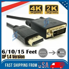 6/10/15 Ft Gold Plated DP DisplayPort to DVI-D Male Dual Link Cable 2k 4k 1080P