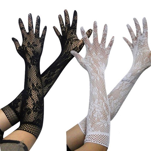 1/2 Paar Damen Mesh Stretchy Floral Lange Spitzenhandschuhe Gothic K