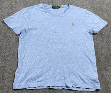 Polo Ralph Lauren Men's Heather Blue T-Shirt Custom Slim Fit V Neck Size M
