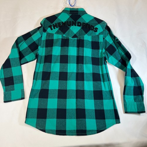 The Hundreds Western Hemd Small Herren grün schwarz kariert Flanell Knopfleiste lang - Bild 7 von 11