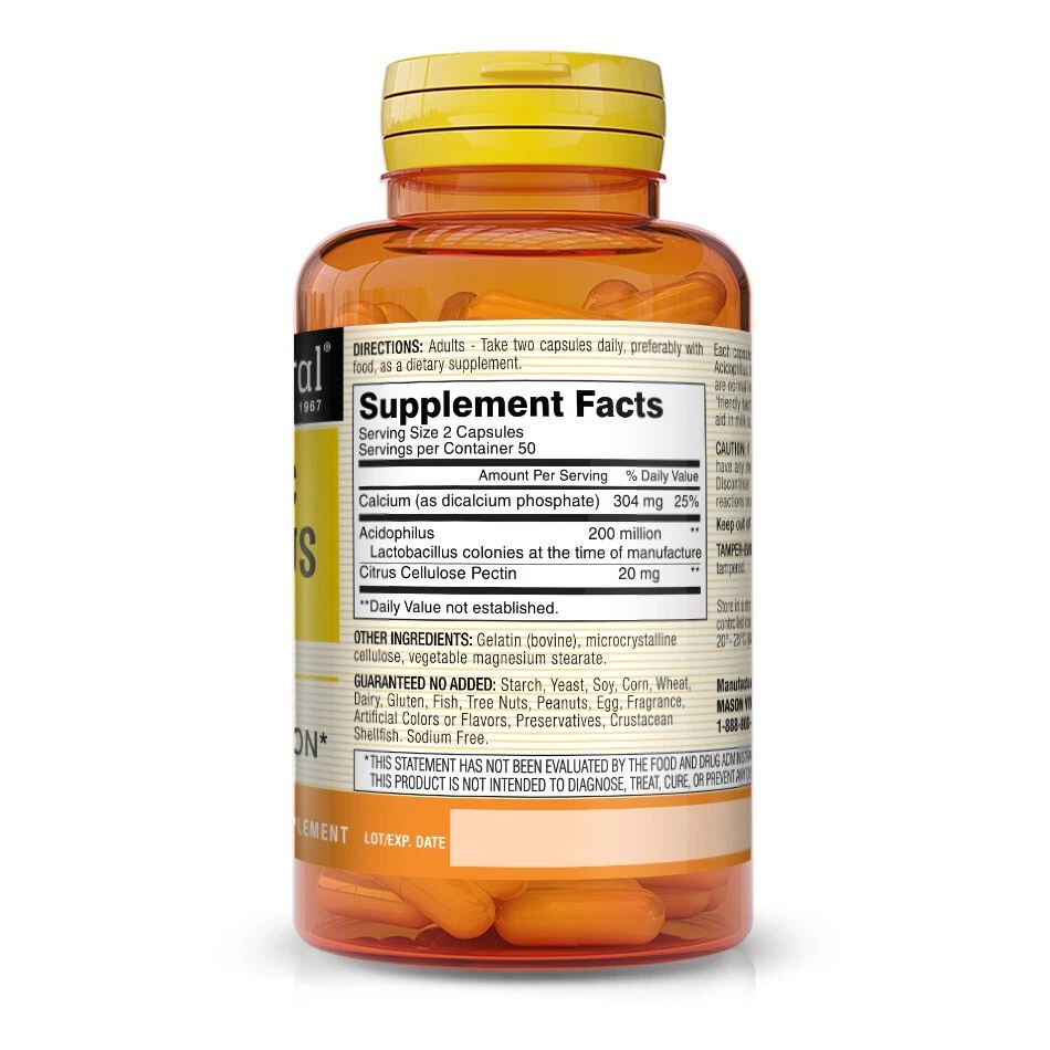 100 CAPSULES ACIDOPHILUS WITH PECTIN Probiotic Lactobacillus 200 Million/Serv - Image 2 of 3