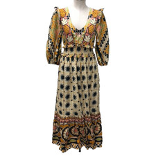 Farm Rio Anthropologie Tropical Sunshine V Neck Dress Womens Small Petite Boho