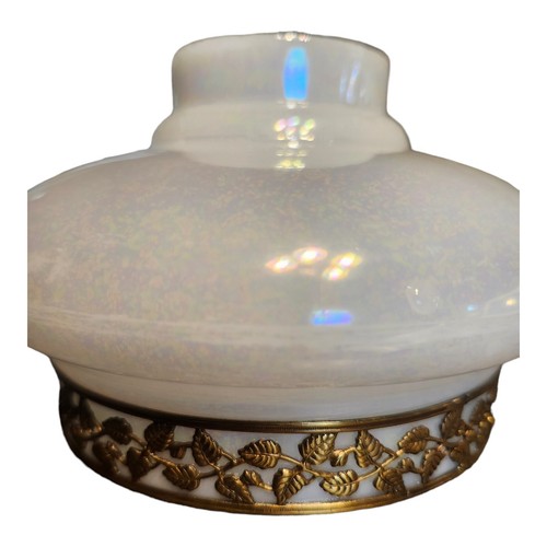 Vintage Art Deco Iridescent Glass Slip Shade Set of 3 Gold Leaf Filagree READ - Picture 11 of 14