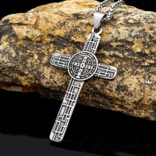 Men Vintage Cross Stainless Steel Pendant Punk Hip Hop Pendant Necklace for Men