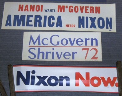 1970s Bumper Stickers,LIndsay,,Agnew,Nixon Now,Democrats,McGovern