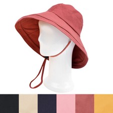 Cotton Foldable Lightweight Wide Brim Fashion Sun Hat w/ Removable Draw Strings
