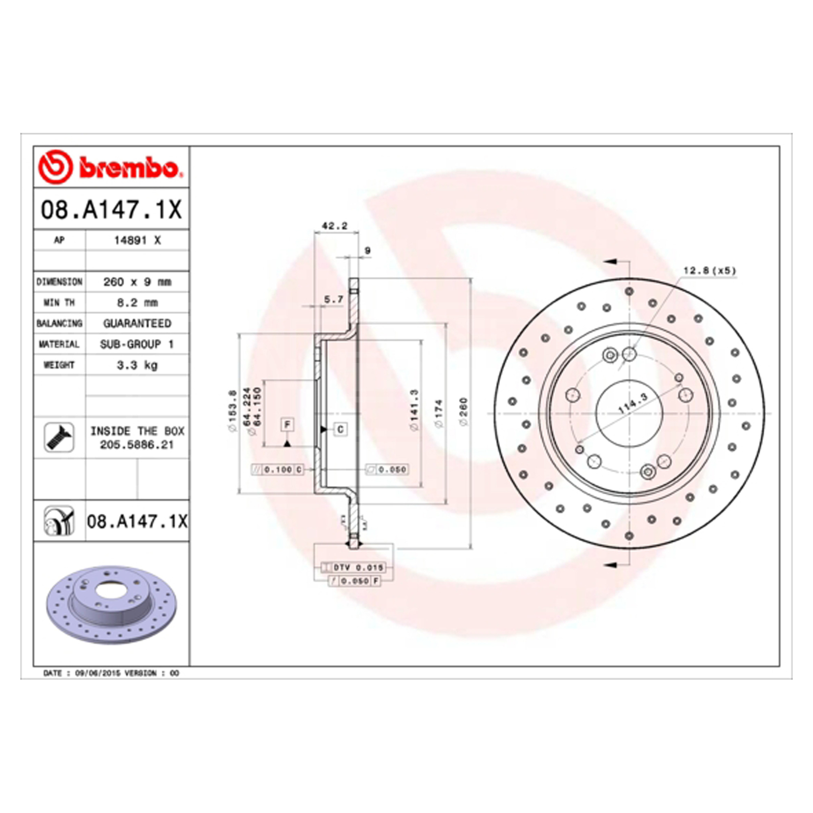 BREMBO XTRA Solid Brake Disc Pair with screws - Drilled - For Honda - 08.A147.1X