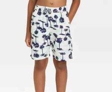 Boys' Flexible Drawstring Pull-On Swim Shorts Palm Trees Cat  Jack M 8 Husky