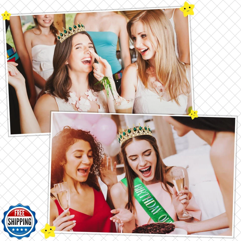 KICOSY Faja y Tiara Cumpleaños Reina - Corona y Faja de Cumpleaños Verde para Mujer Foto 2 de 4