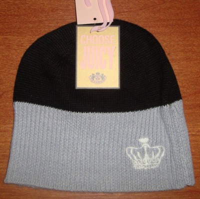 Juicy Couture Knit Beanie Hat Winter Black Gray Logo Girls 
