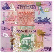 1992 The Cook Islands 3 Dollars AAA Prefix P-7 Banknote UNC NEW