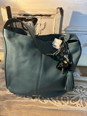NWT Coach Avery Teal Leather Large Hobo Shoulder Bag F23309 With Charms/Keychain