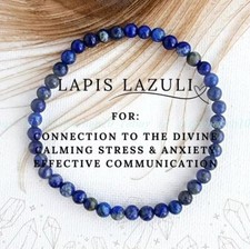 Natural 4mm Lapis Lazuli Healing Blue Gemstone Beaded Stretch Handmade Bracelet