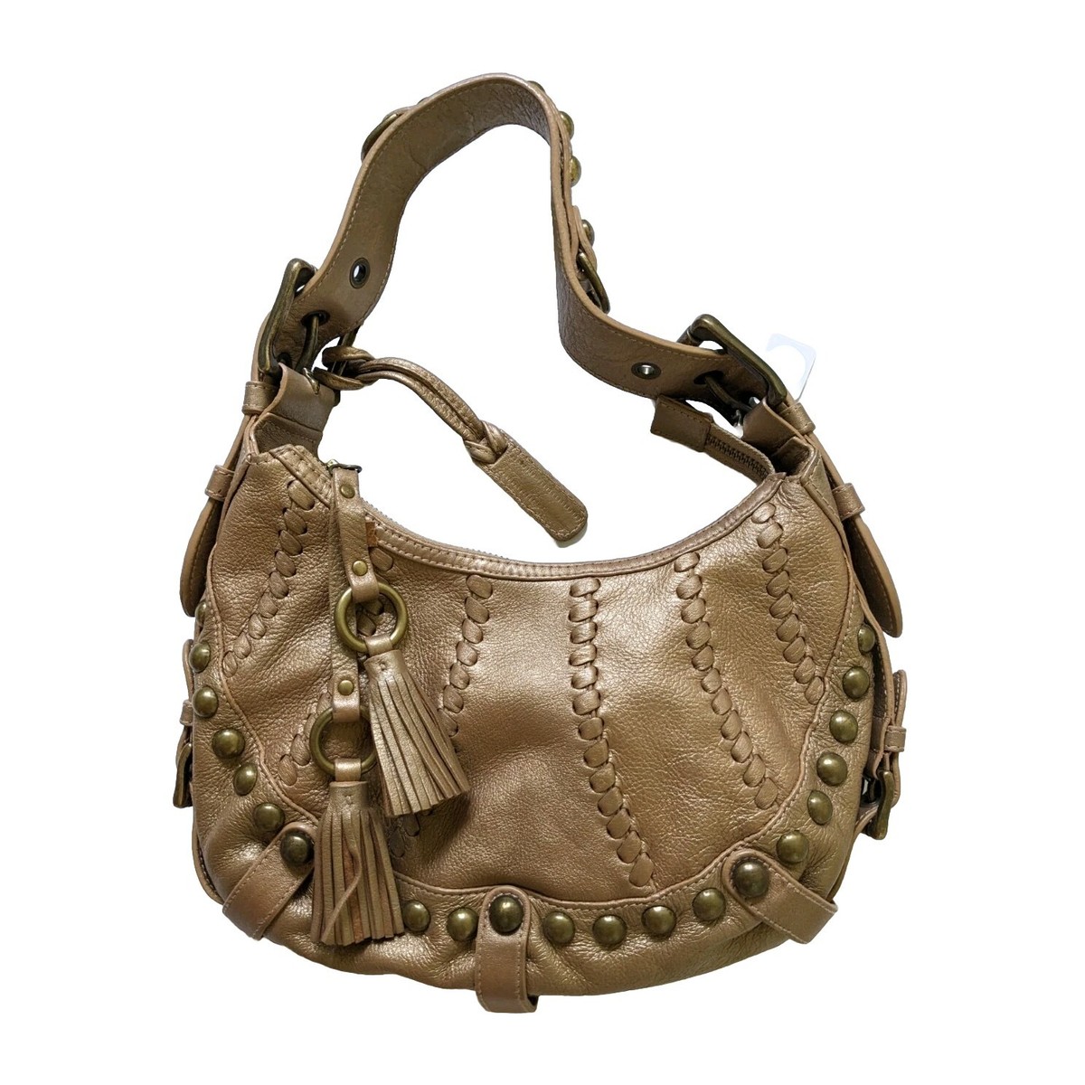 Isabella Fiore Metallic Leather Studded Studs Hobo Shoulder Bag Purse *READ