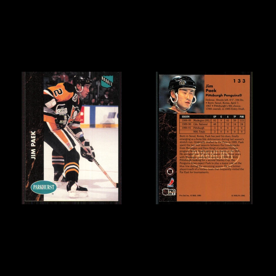 Jim Paek Rookie #133 1991 Parkhurst Pittsburgh Penguins Hockey Card NHL NM - Image 3 of 3