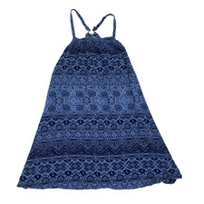 Young Fashion Boho Halter Dress One Size OS Blue Geometric Wood Ring Handmade